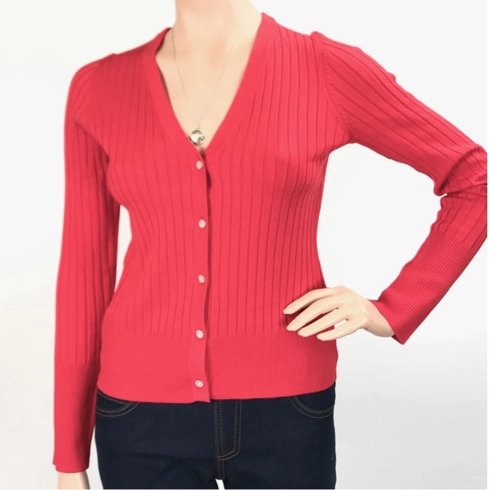 IZOD Women’s Fitted Ribbed Raspberry Cardigan